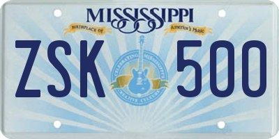 MS license plate ZSK500