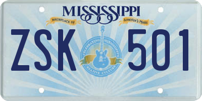 MS license plate ZSK501