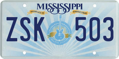 MS license plate ZSK503