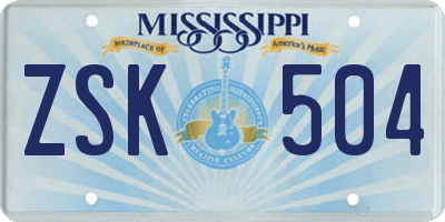MS license plate ZSK504