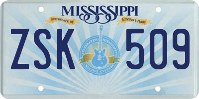 MS license plate ZSK509