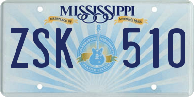 MS license plate ZSK510