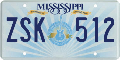 MS license plate ZSK512