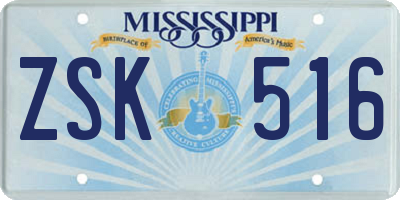 MS license plate ZSK516