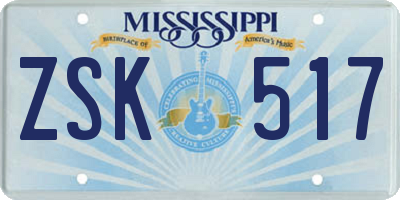 MS license plate ZSK517