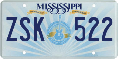 MS license plate ZSK522