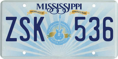 MS license plate ZSK536