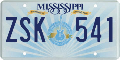 MS license plate ZSK541