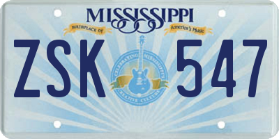 MS license plate ZSK547