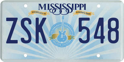 MS license plate ZSK548