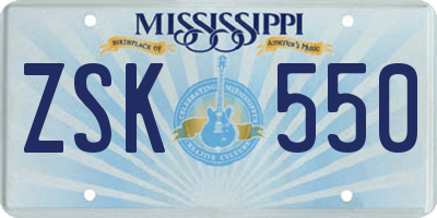 MS license plate ZSK550