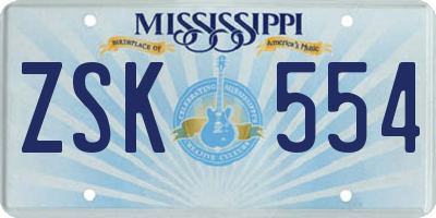 MS license plate ZSK554