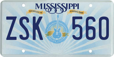 MS license plate ZSK560
