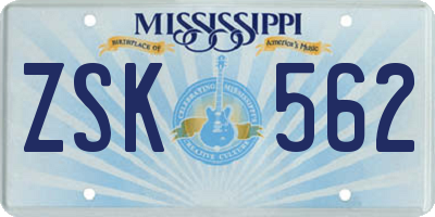 MS license plate ZSK562