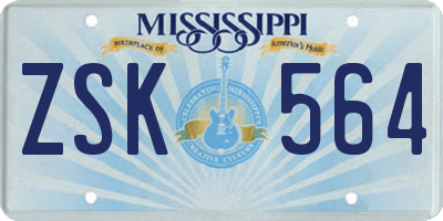 MS license plate ZSK564