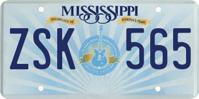 MS license plate ZSK565