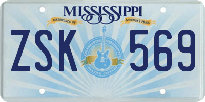 MS license plate ZSK569