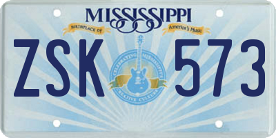 MS license plate ZSK573