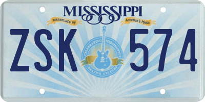MS license plate ZSK574