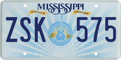 MS license plate ZSK575