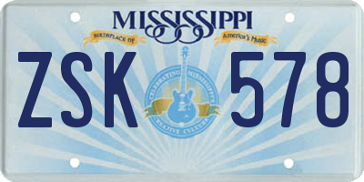 MS license plate ZSK578