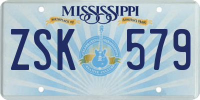MS license plate ZSK579