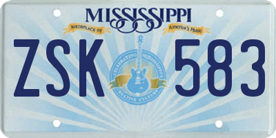 MS license plate ZSK583