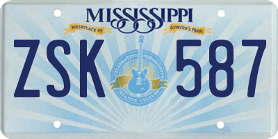 MS license plate ZSK587