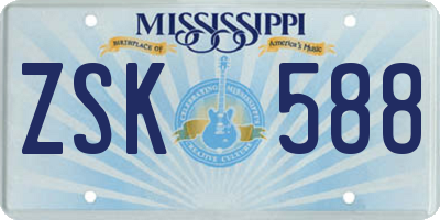 MS license plate ZSK588