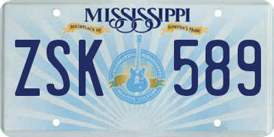 MS license plate ZSK589