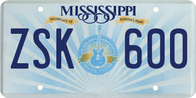 MS license plate ZSK600