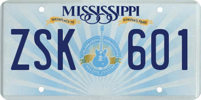 MS license plate ZSK601