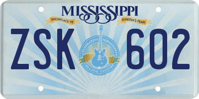 MS license plate ZSK602
