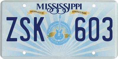 MS license plate ZSK603