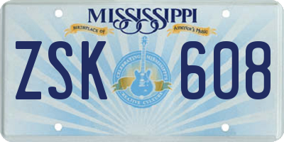 MS license plate ZSK608