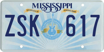 MS license plate ZSK617