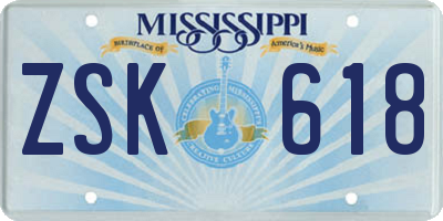 MS license plate ZSK618