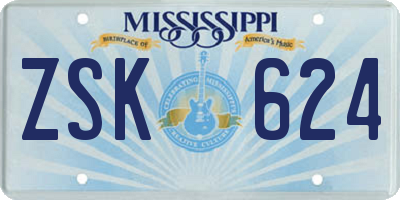 MS license plate ZSK624