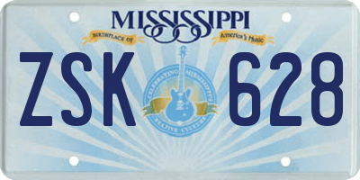 MS license plate ZSK628