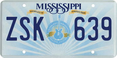 MS license plate ZSK639