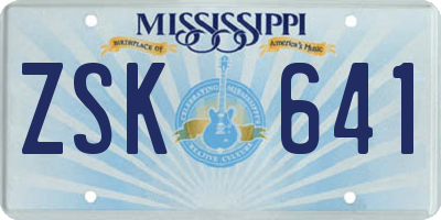 MS license plate ZSK641