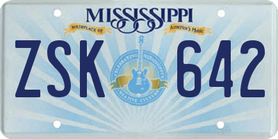 MS license plate ZSK642