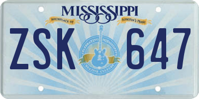 MS license plate ZSK647