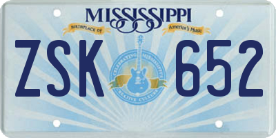 MS license plate ZSK652