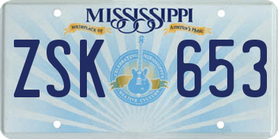 MS license plate ZSK653