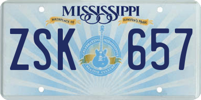 MS license plate ZSK657