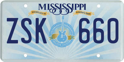 MS license plate ZSK660