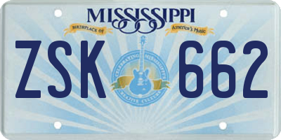 MS license plate ZSK662