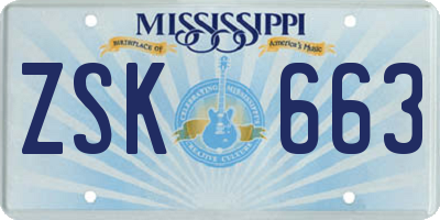 MS license plate ZSK663