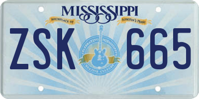 MS license plate ZSK665